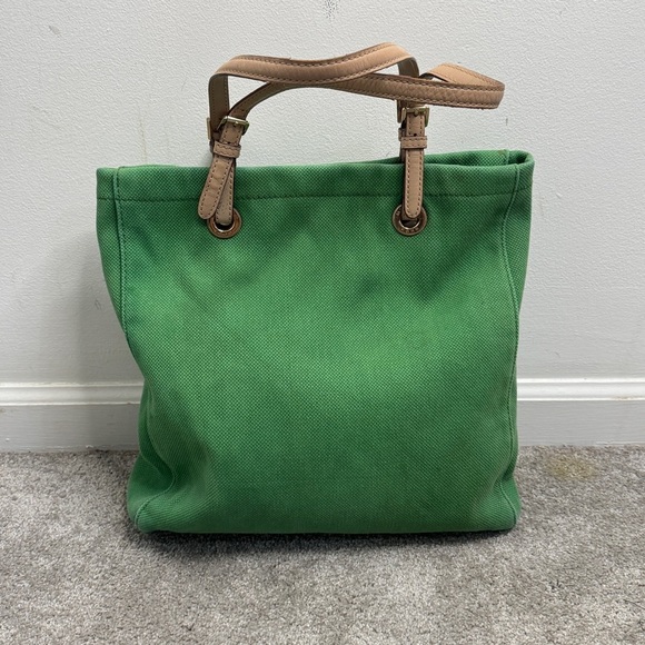 Michael Kors Green Canvas Tote Bag with Leather Straps - Picture 3 of 11